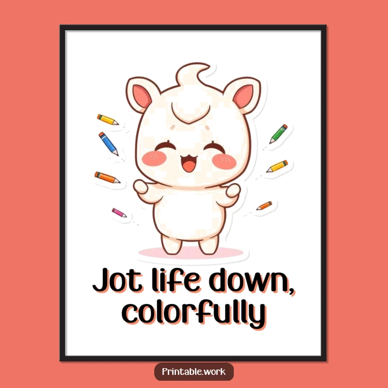 Free Printable Wall Art - Kawaii Pen Juggling Whimsy, Quirky Downloadable Decor