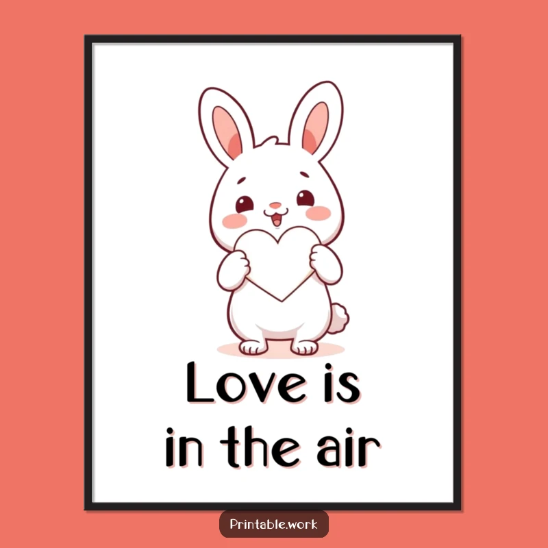 Free Printable Kawaii Rabbit Heart Art - Funny Downloadable Decor DIY Gift