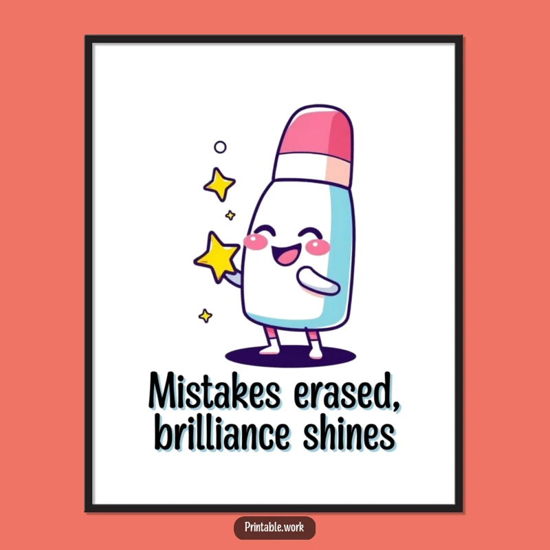 Free Printable Wall Art: Giggling Eraser Polishing Star, Funny Downloadable Decor
