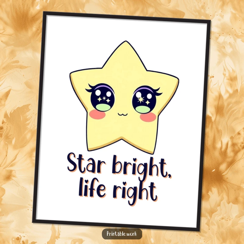 Funny Free Printable Wall Art: A wide-eyed paper star character sparkling brilliantly, adding a touch of downloadable humor and cosmic flair.