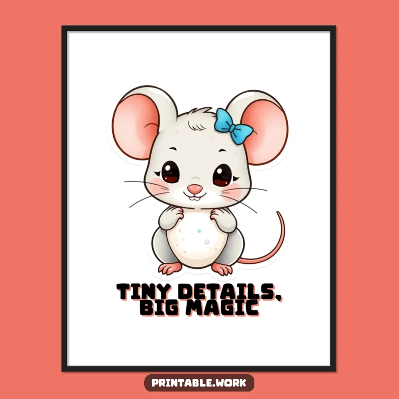 Free Printable Kawaii Mouse Glitter Art - Funny Downloadable Decor DIY Gift