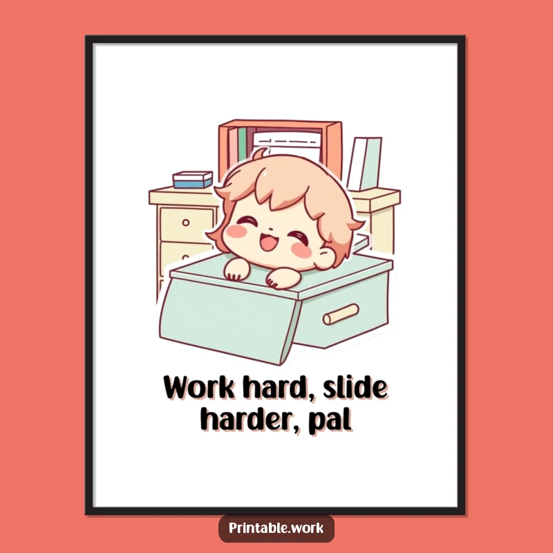 Free Printable Desk Sliding Character Wall Art - Funny Downloadable Playful Decor