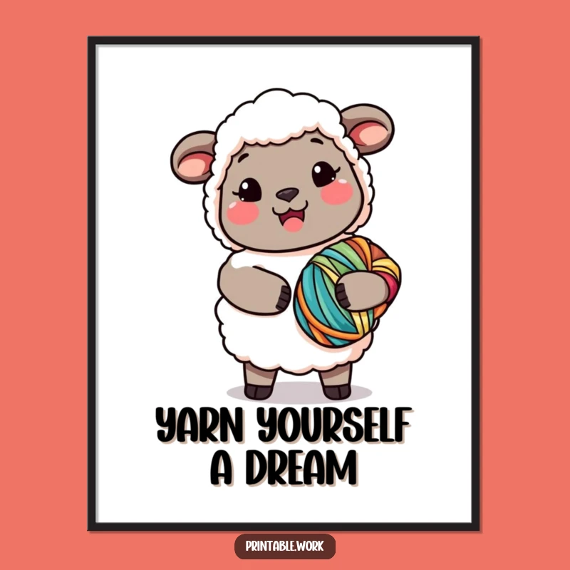 Free Printable Kawaii Sheep Yarn Art: Cozy Downloadable Wall Decor
