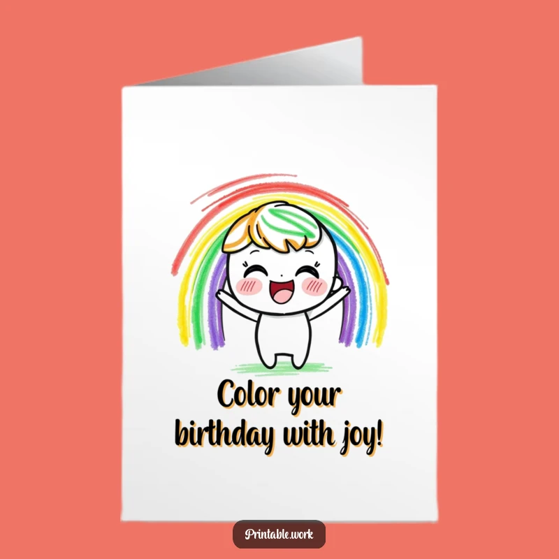 Free Printable Birthday Card: Crayon Rainbow Fun, Vibrant Strokes, Funny Downloadable