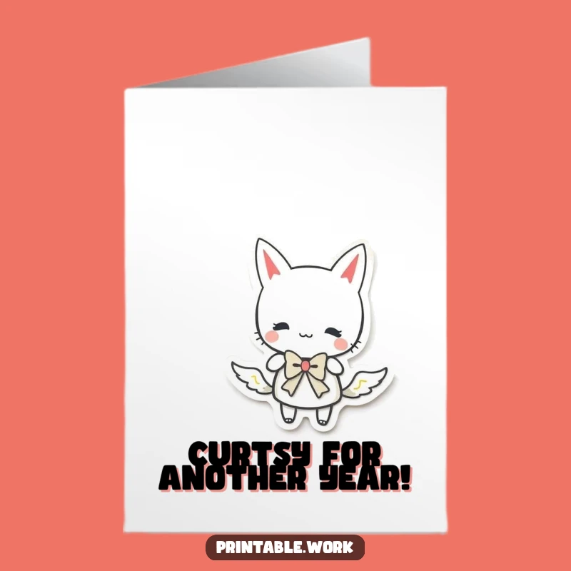 Free Printable Birthday Card: Charming Paper Character Curtsy, Funny DIY Downloadable Gift!