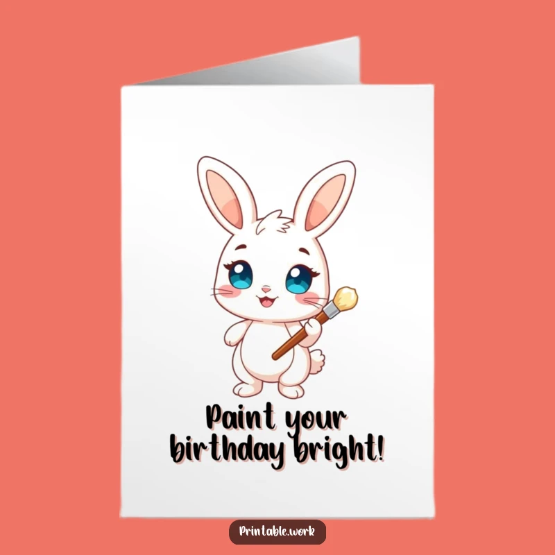 Free Printable Birthday Card: Bunny Artist's Creation, Funny Downloadable Gift