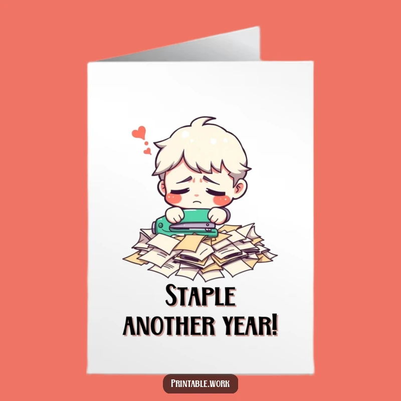 Free Printable Birthday Card: Confused Stapler Funny Downloadable Gift