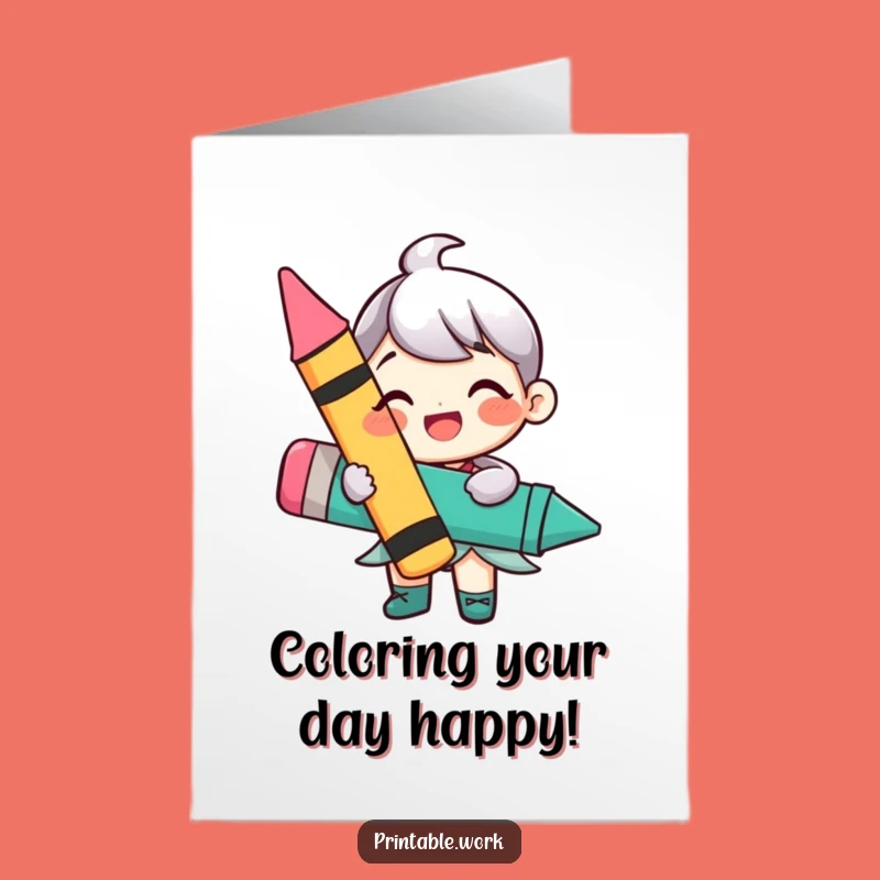 Free Printable Birthday Card: Funny Crayon Character for a Colorful Celebration