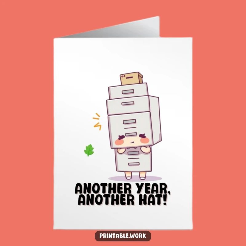 Free Printable Birthday Card: Funny Filing Cabinet Hat, Hilarious Downloadable Gift
