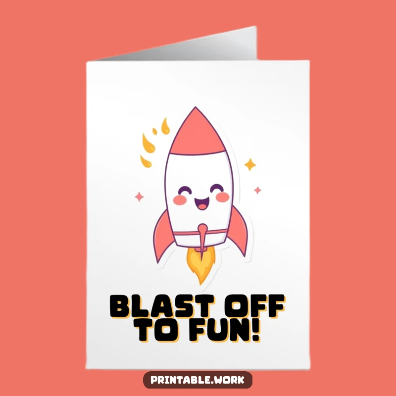 Free Printable Birthday Card: Giggling Rocket Funny Downloadable Gift for Blast-Off Birthdays