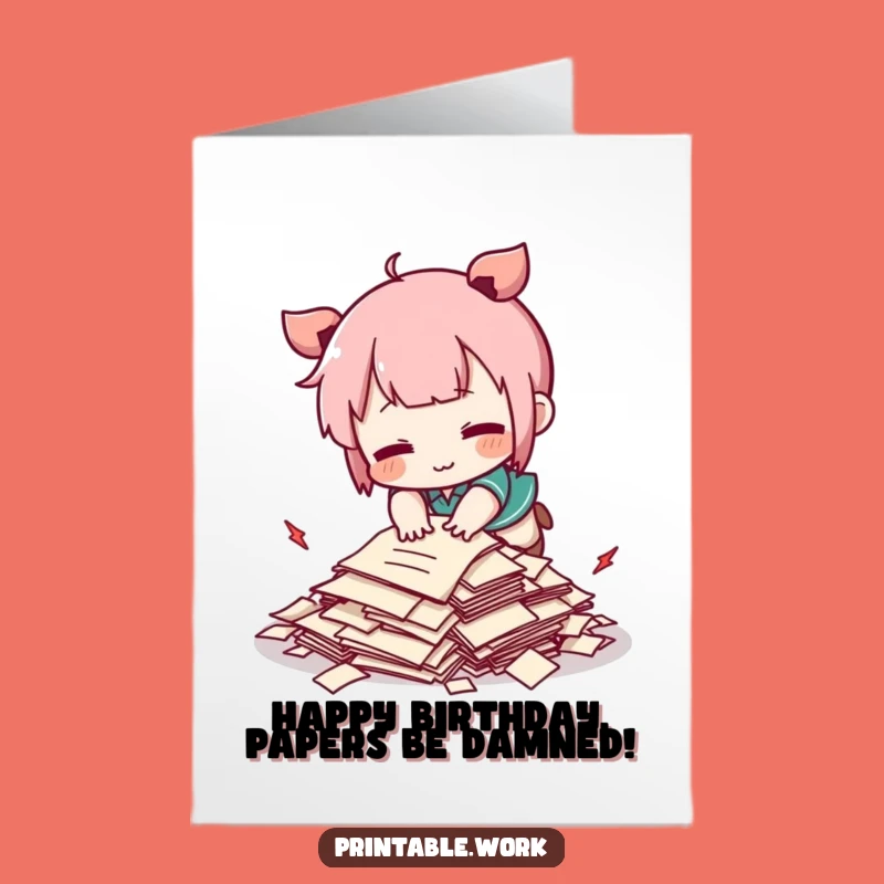 Free Printable Birthday Card: Kawaii Tripping Character, Funny Downloadable Gift
