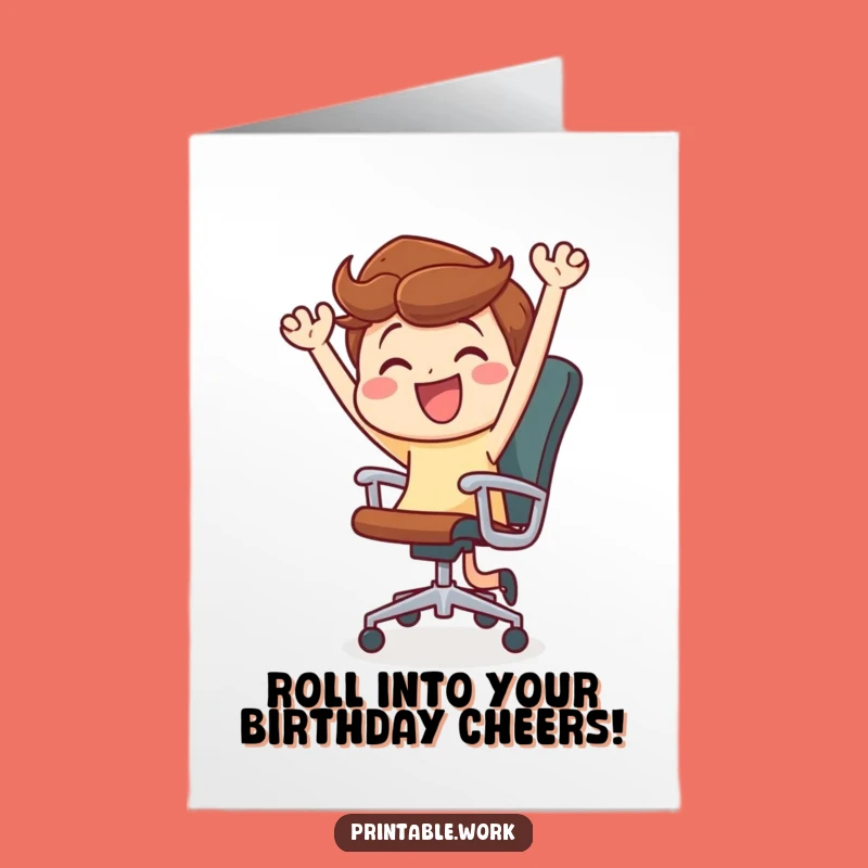 Free Printable Funny Birthday Card: Office Chair Dance Party for Joyful Greetings