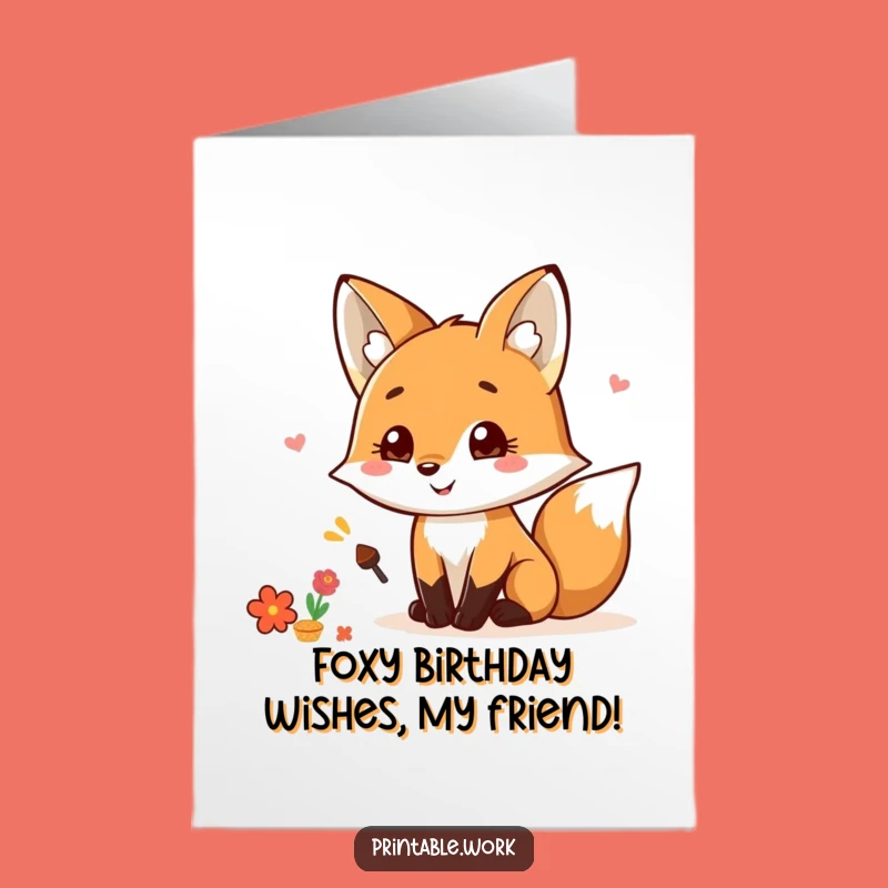 Free Printable Funny Birthday Fox Scrapbooking Card: Hilarious Kawaii Downloadable Gift
