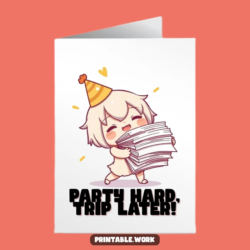 Free Printable Funny Tripping Character Birthday Card: Paper Chaos Downloadable Gift