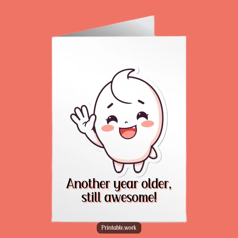 Free Printable Happy Birthday Card: Cute Waving Sticker Character Funny Downloadable Gift