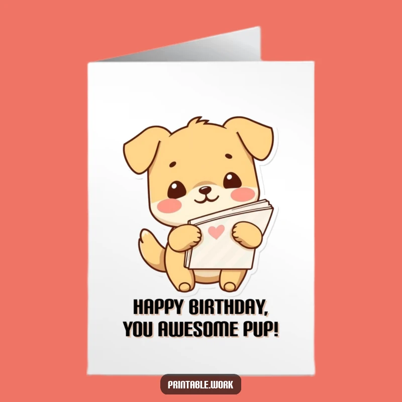 Free Printable Kawaii Dog Paper Stack Birthday Card - Funny Downloadable Art DIY Gift