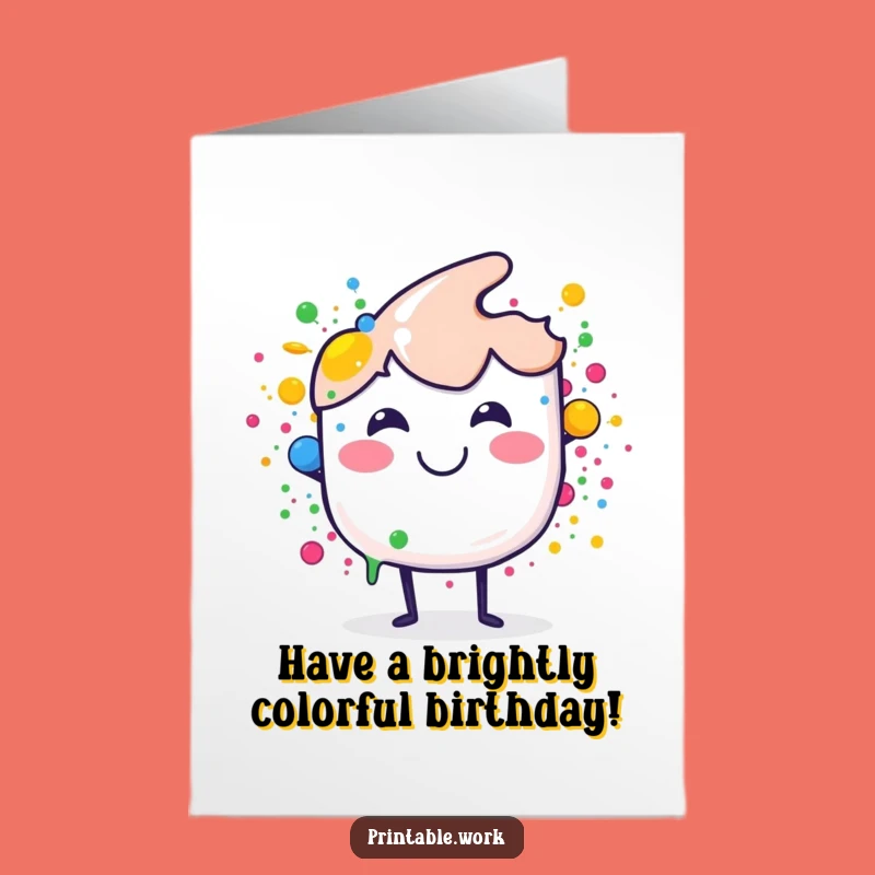 Free Printable Birthday Card: Colorful Paint Brush Splash for Happy Downloadable Gift