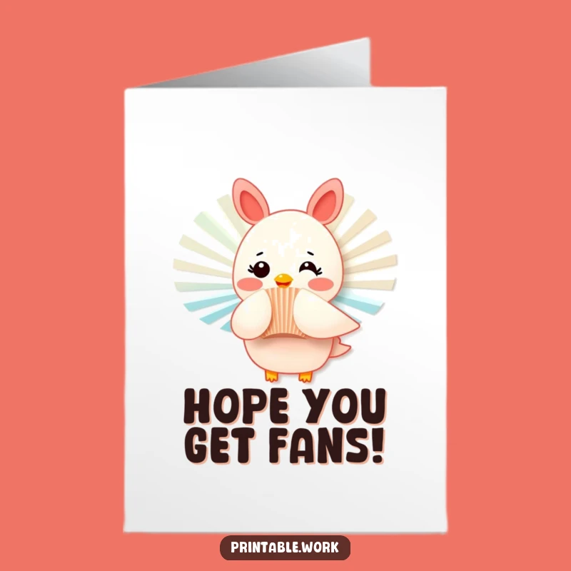 Free Printable Birthday Card: Fluttering Fan Funny Downloadable Gift for Breezy Birthdays