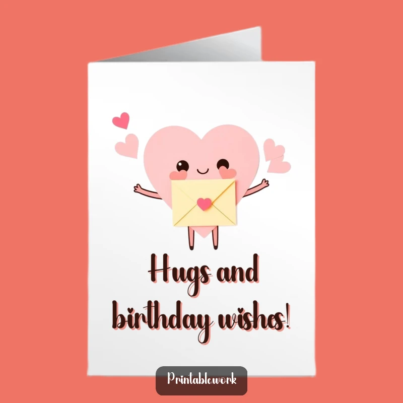 Free Printable Birthday Heart Card: Hugging Love Funny Downloadable Gift