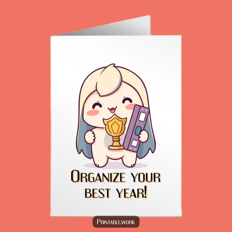 Free Printable Birthday Card: Triumphant Kawaii Organizer for Fun Downloadable Gift
