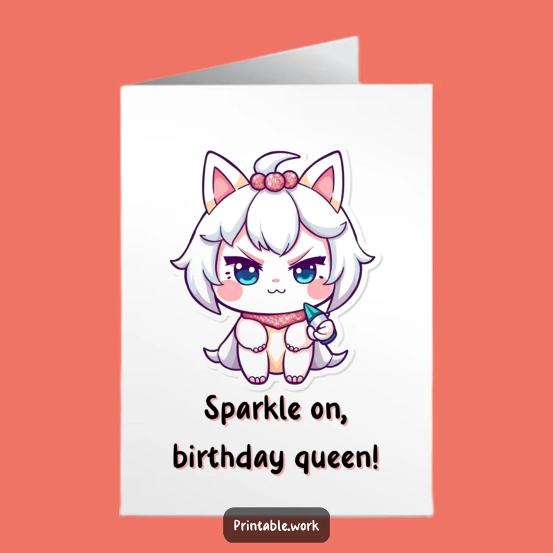 Free Printable Birthday Card: Mischievous Glitter Character, Sparkly DIY Downloadable Gift