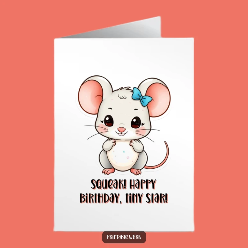 Free Printable Kawaii Mouse Glitter Birthday Card - Funny Downloadable Art DIY Gift