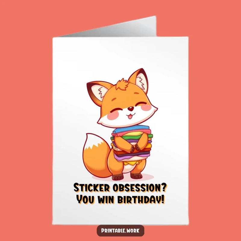 Free Printable Giggling Fox Birthday Card: Hilarious Sticker Balancing Downloadable Gift