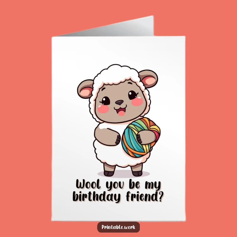 Free Printable Birthday Sheep Yarn Card: Joyful Kawaii Downloadable Gift