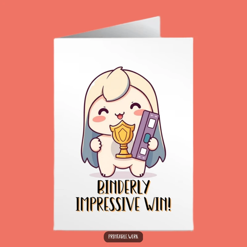 Free Printable Congrats Card: Kawaii Binder Trophy for Achievement Downloadable Gift