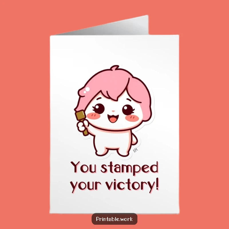 Free Printable Congrats Card: Kawaii Icon Victory Stamp - DIY Gift