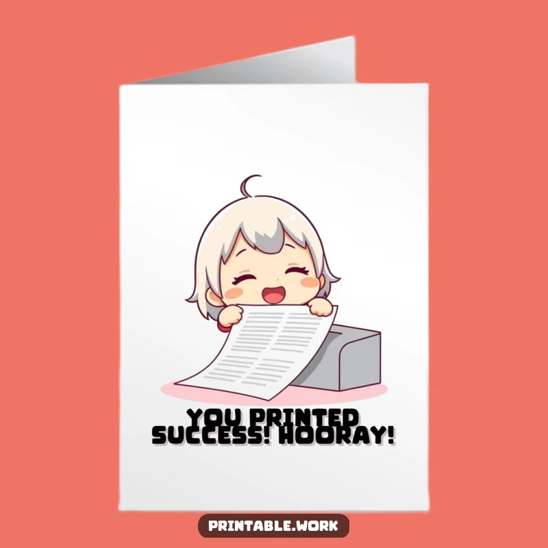 Free Printable Funny Congrats Card: Chaos from a Giggling Character's Printer