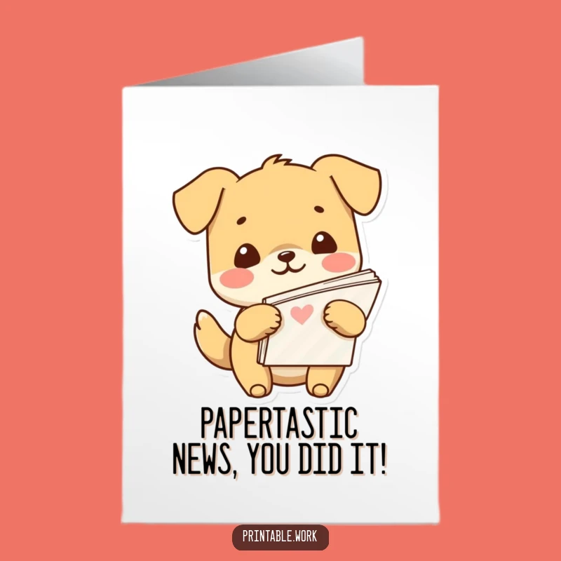 Free Printable Kawaii Dog Paper Stack Congrats Card - Funny Downloadable Art DIY Gift