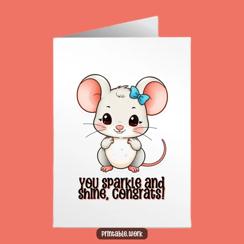Free Printable Kawaii Mouse Glitter Congrats Card - Funny Downloadable Art DIY Gift