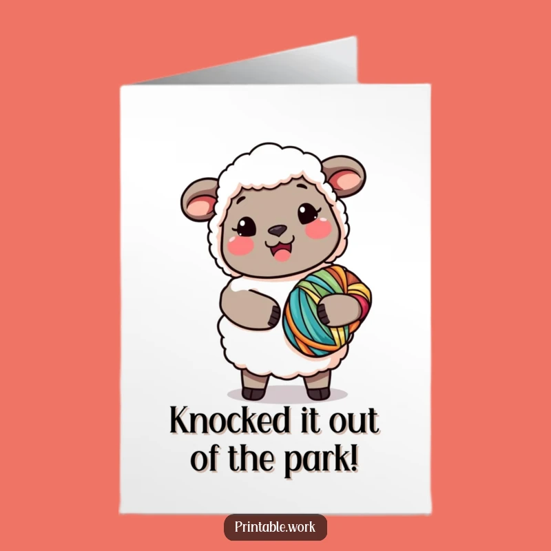 Free Printable Kawaii Sheep Congrats Card: Cozy Yarn Downloadable Gift
