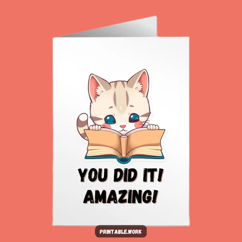 Free Printable Cat Congrats Card: Curious Kitty Celebration Funny Downloadable Gift