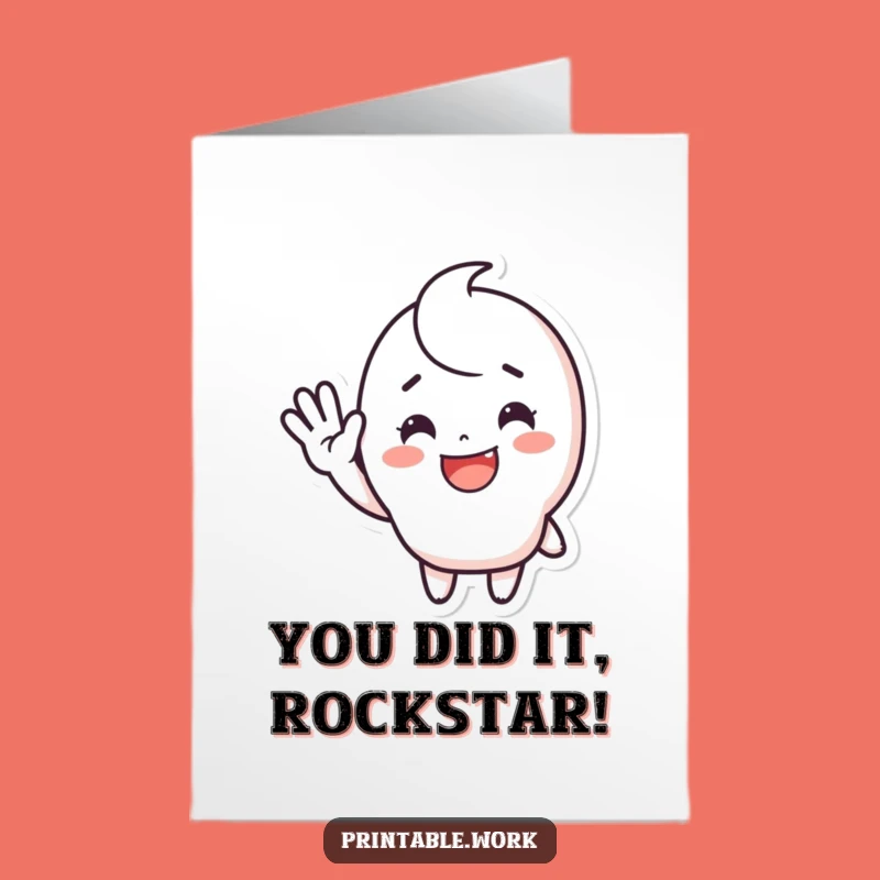 Free Printable Congratulations Card: Waving Sticker Character, Funny Downloadable Gift Idea