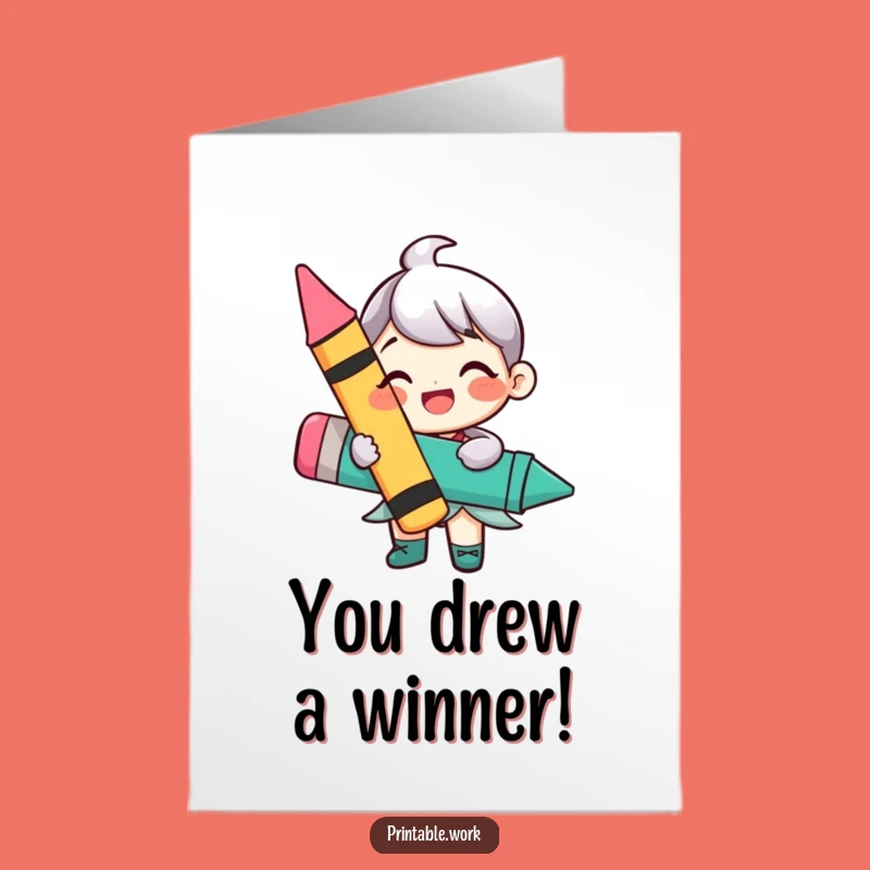 Free Printable Congrats Card: Vibrant Crayon Character for Joyful Achievements