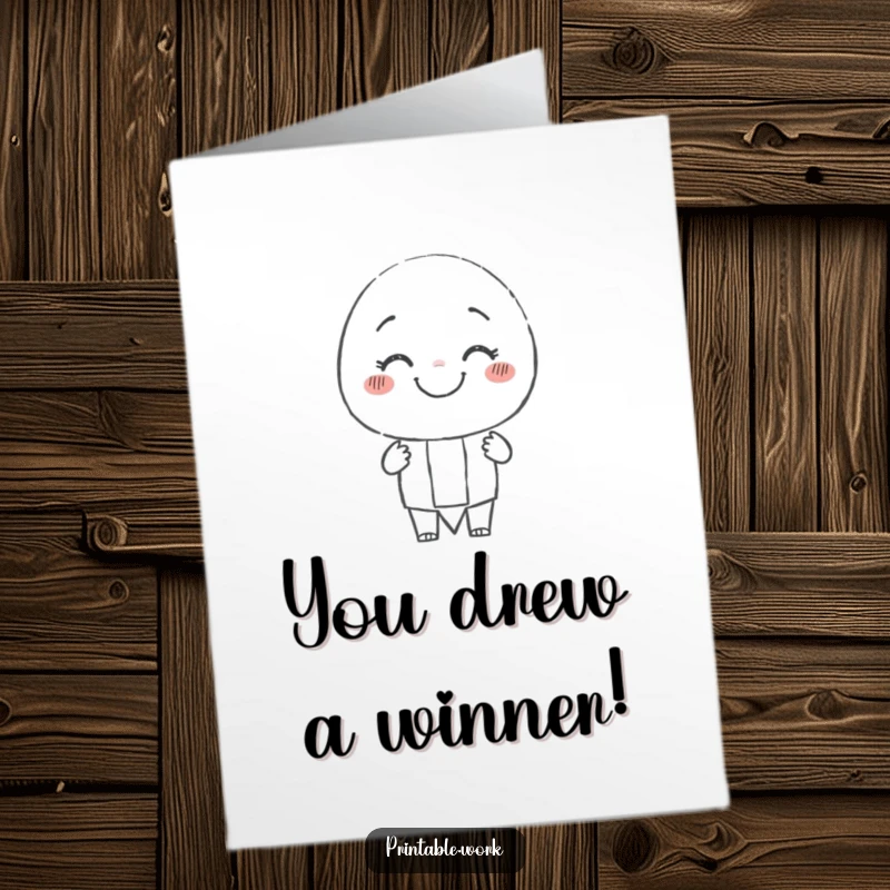 Funny Free Printable Congratulations card showing a smiling pencil character drawing a celebratory, wobbly line, symbolizing unique achievements.