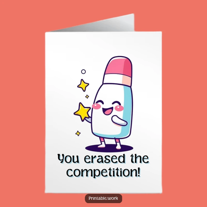 Free Printable Congrats Card: Giggling Eraser, Sparkling Star, Funny Downloadable