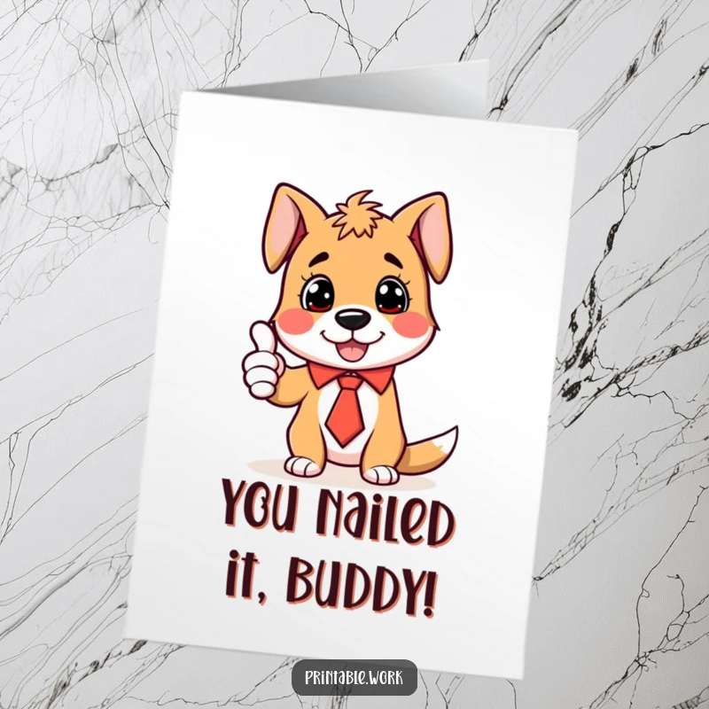 Funny Free Printable Congratulations Card: A dog wearing a tie, giving an enthusiastic and celebratory thumbs-up.