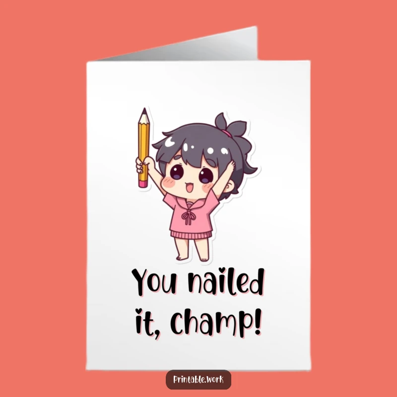 Free Printable Congrats Card: Pencil Champion - Humorous Achievement Downloadable