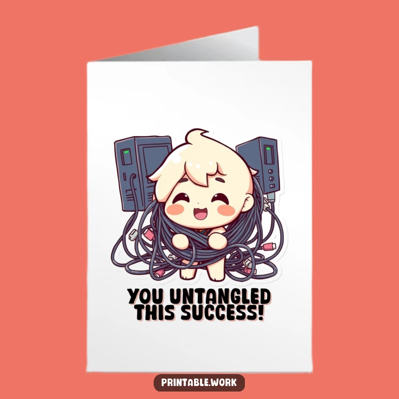 Free Printable Funny Congrats Card: Cable Chaos Victory for Tech Celebrations