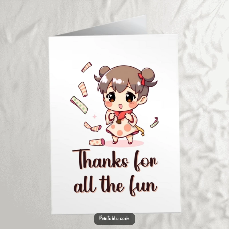 Funny Free Printable Thank You Card: Character playfully juggling paper rolls, a symbol of thanks for a job well done and thoughtful gesture.