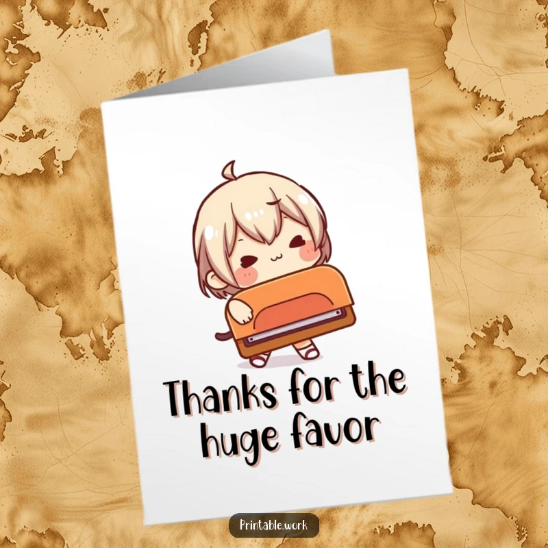 Funny Free Printable Thank You Card: Character comically attempting to punch paper with an enormous hole punch.