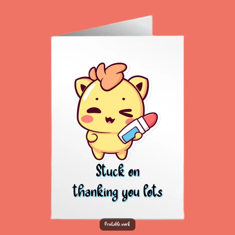Free Printable Thank You Card - Kawaii Glue Stick Trick, Thoughtful Downloadable Gift