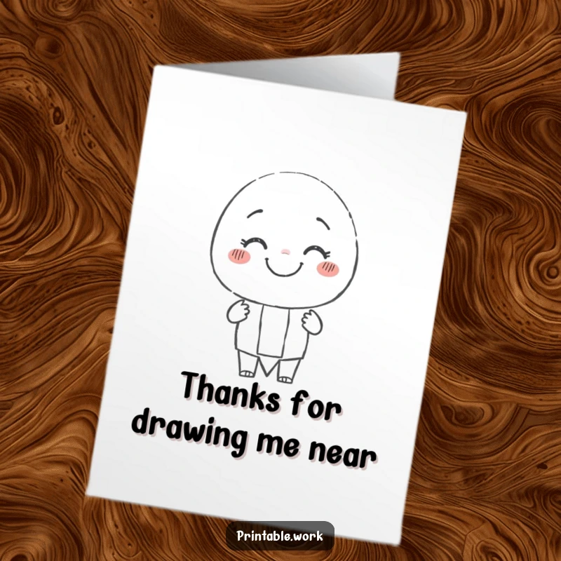Funny Free Printable Thank You card featuring a smiling pencil character intentionally drawing a wobbly line, a quirky way to say thanks.