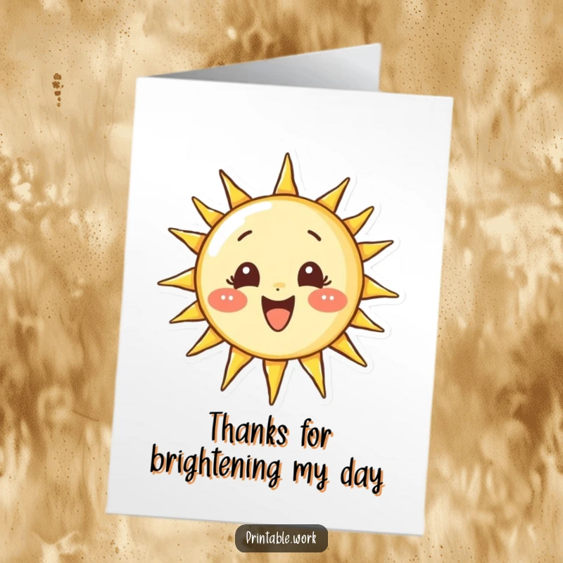 Funny Free Printable Thank You Card: Determined character draws a big, happy, smiling sun with care.