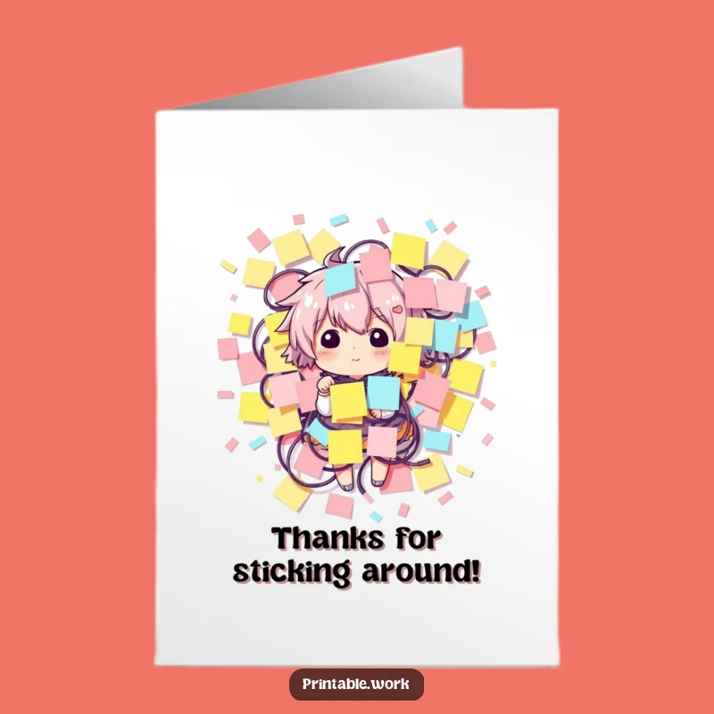 Free Printable Thank You Card: Stickie Note Chaos Character - Express Appreciation with Humor