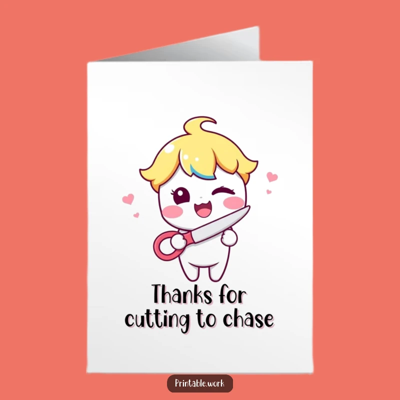 Free Printable Thank You Card: Winking Kawaii Scissors for a Cheeky Downloadable Gift