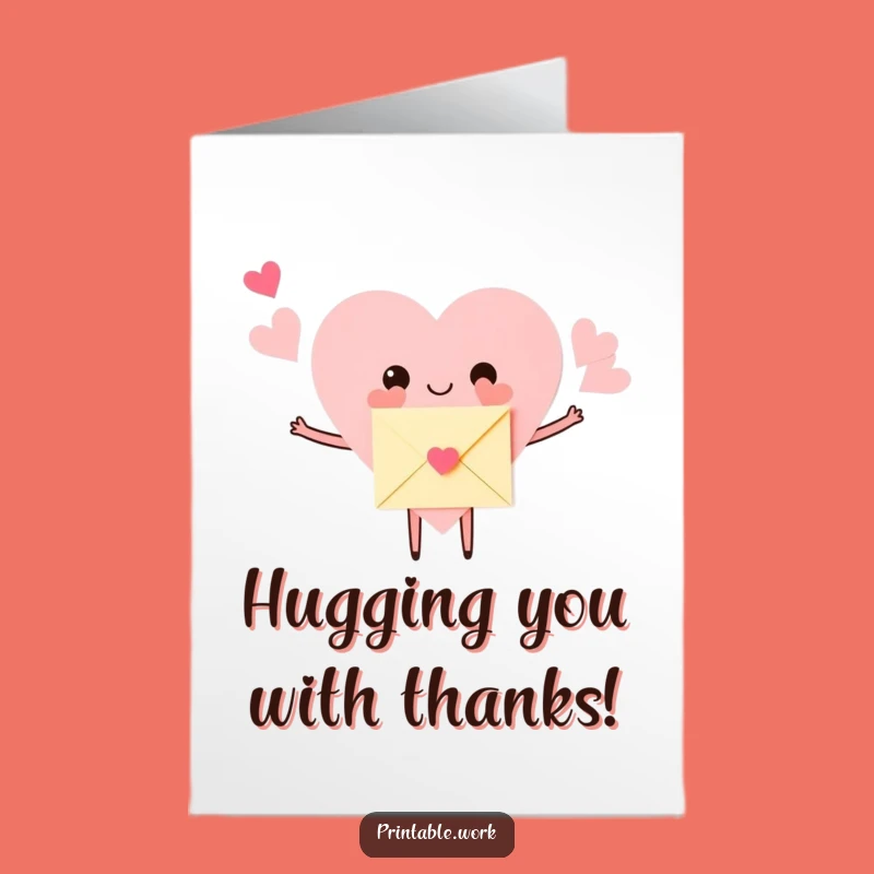 Free Printable Thank You Heart Card: Hugs & Gratitude Funny Downloadable Gift